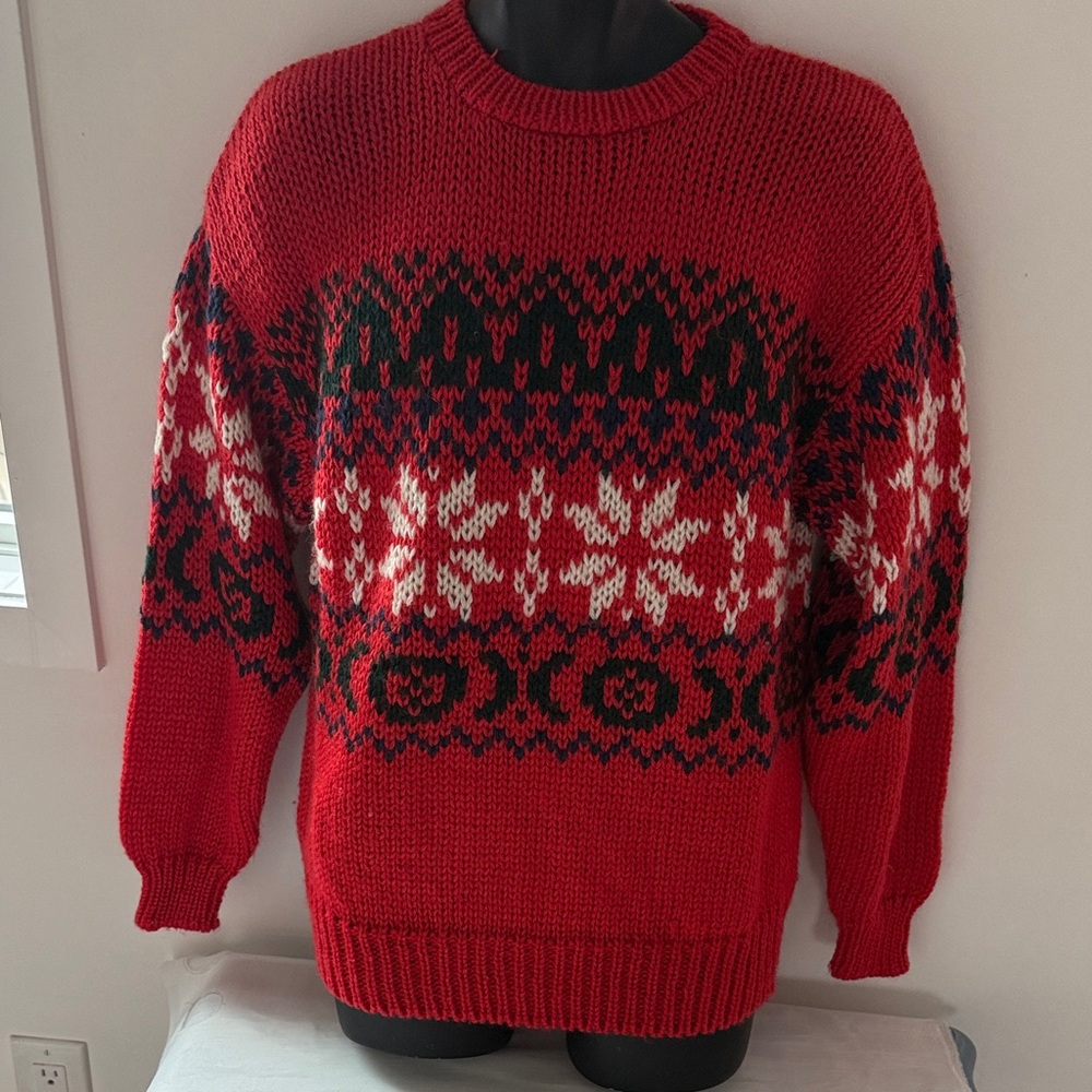 Pierre Cardin Red and Black Patterned Crewneck Sweater